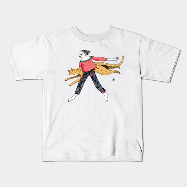 Leap leopard Kids T-Shirt by lindsaygrime